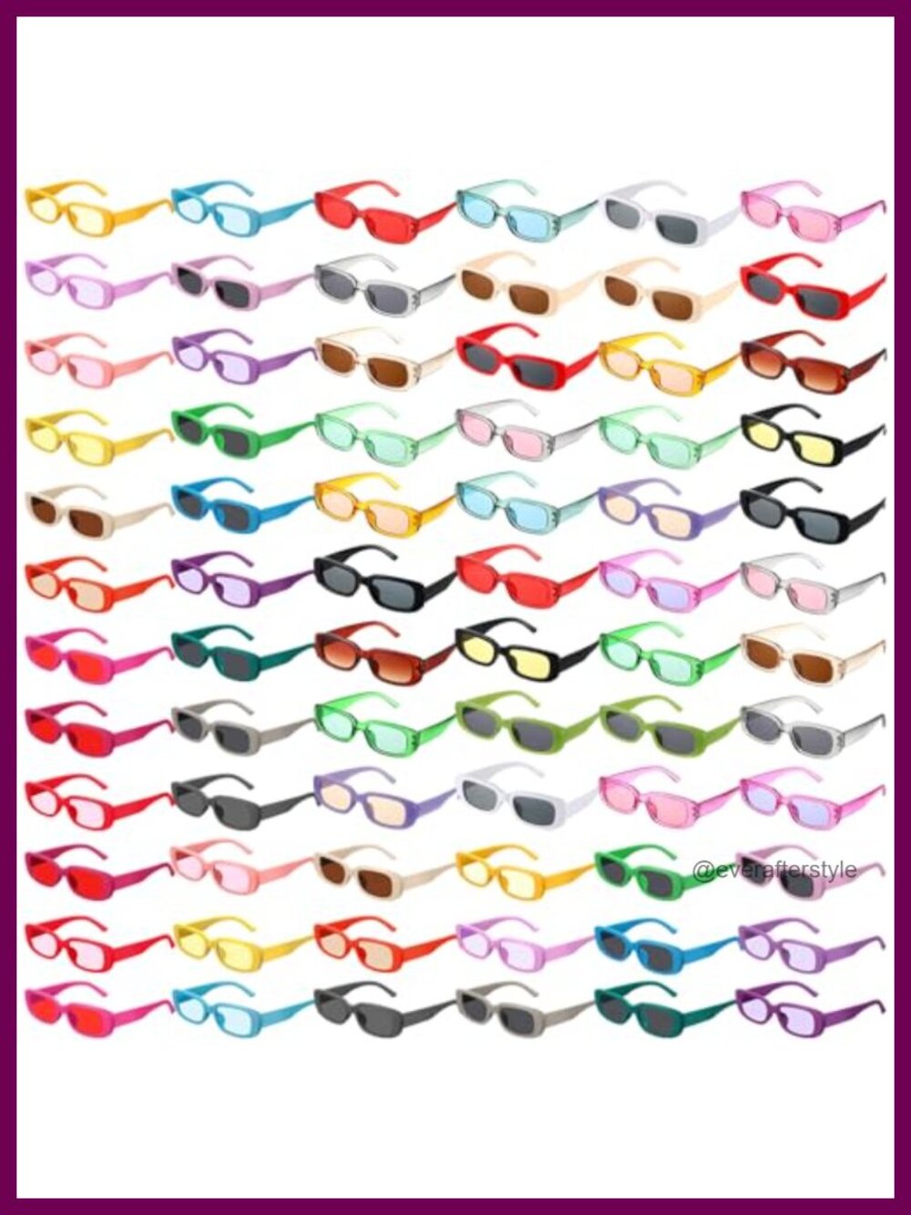 72 Pack Rectangle Sunglasses Retro Y2K 90s Style Full Frame UV Protection